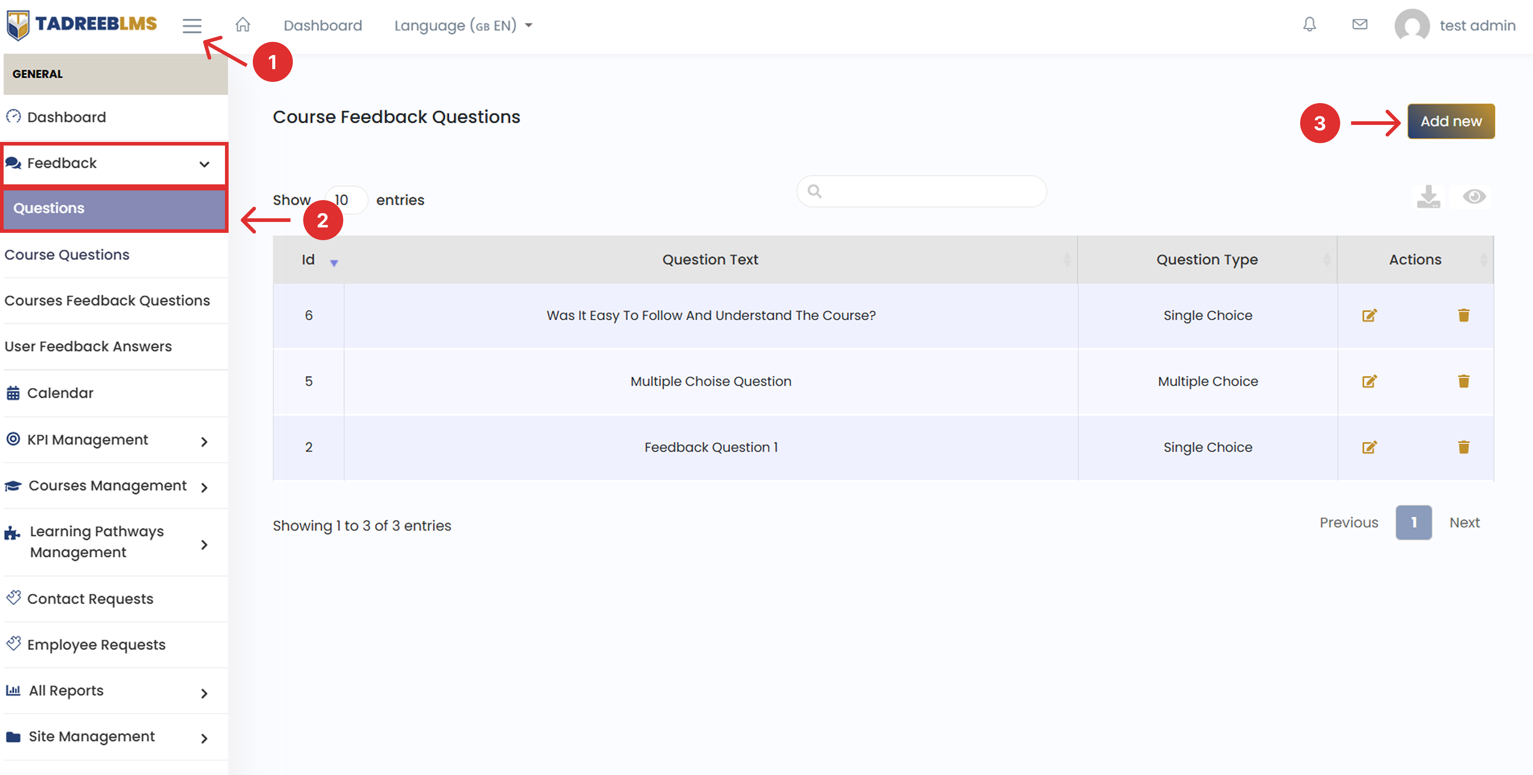 Add a New Question screenshot