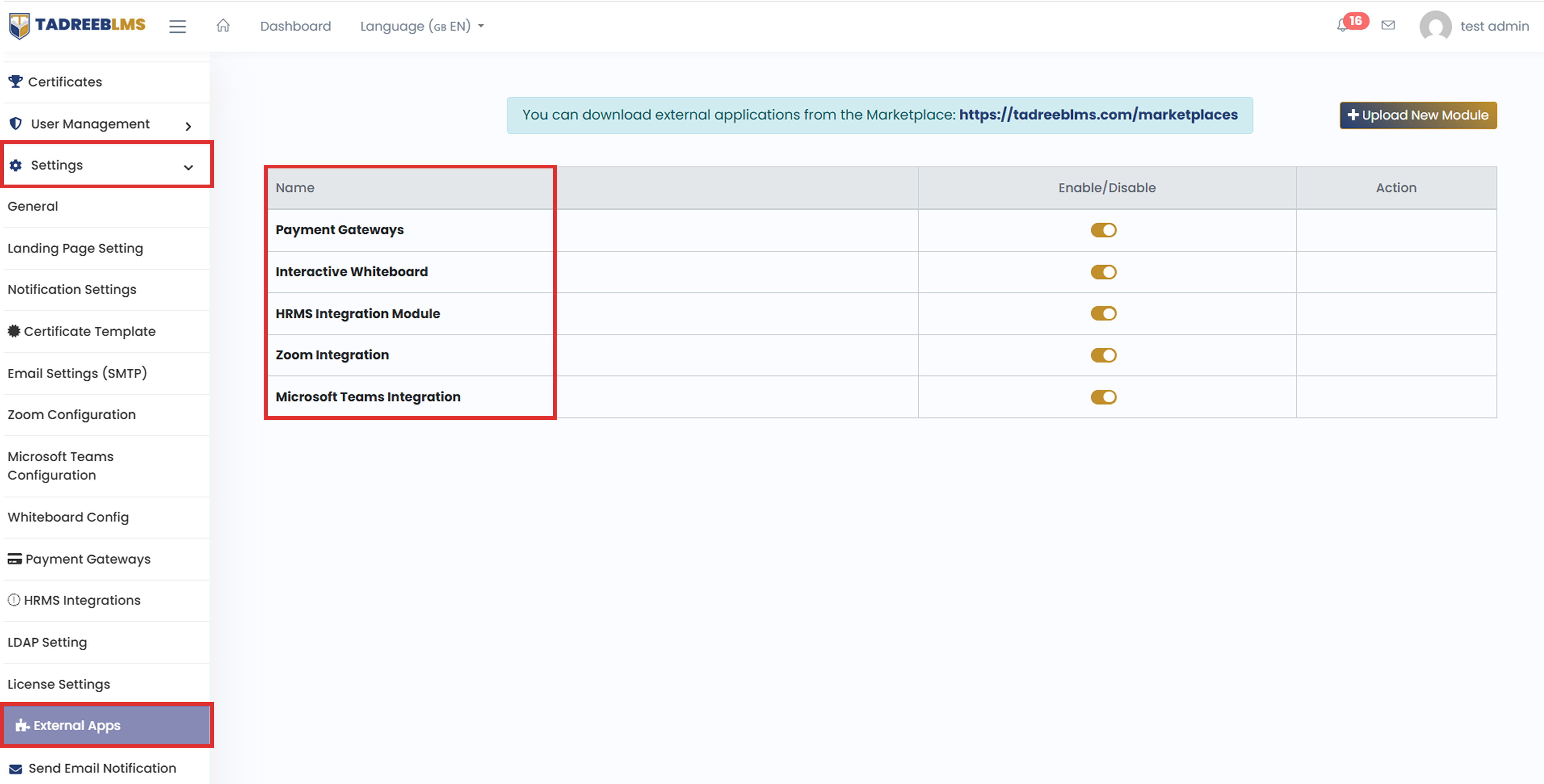 Available Integrations screenshot