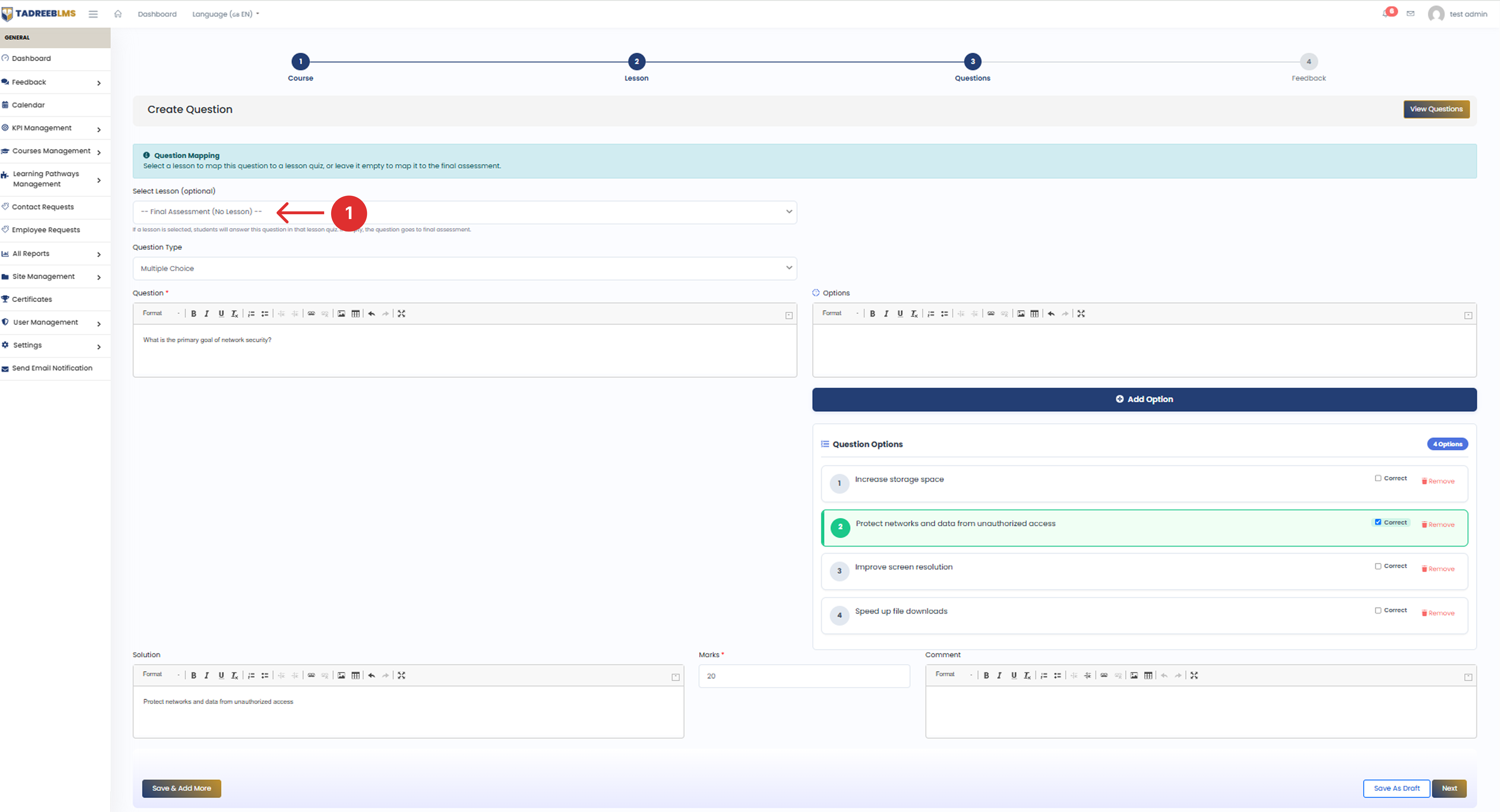 Create Final Assessment Question screenshot