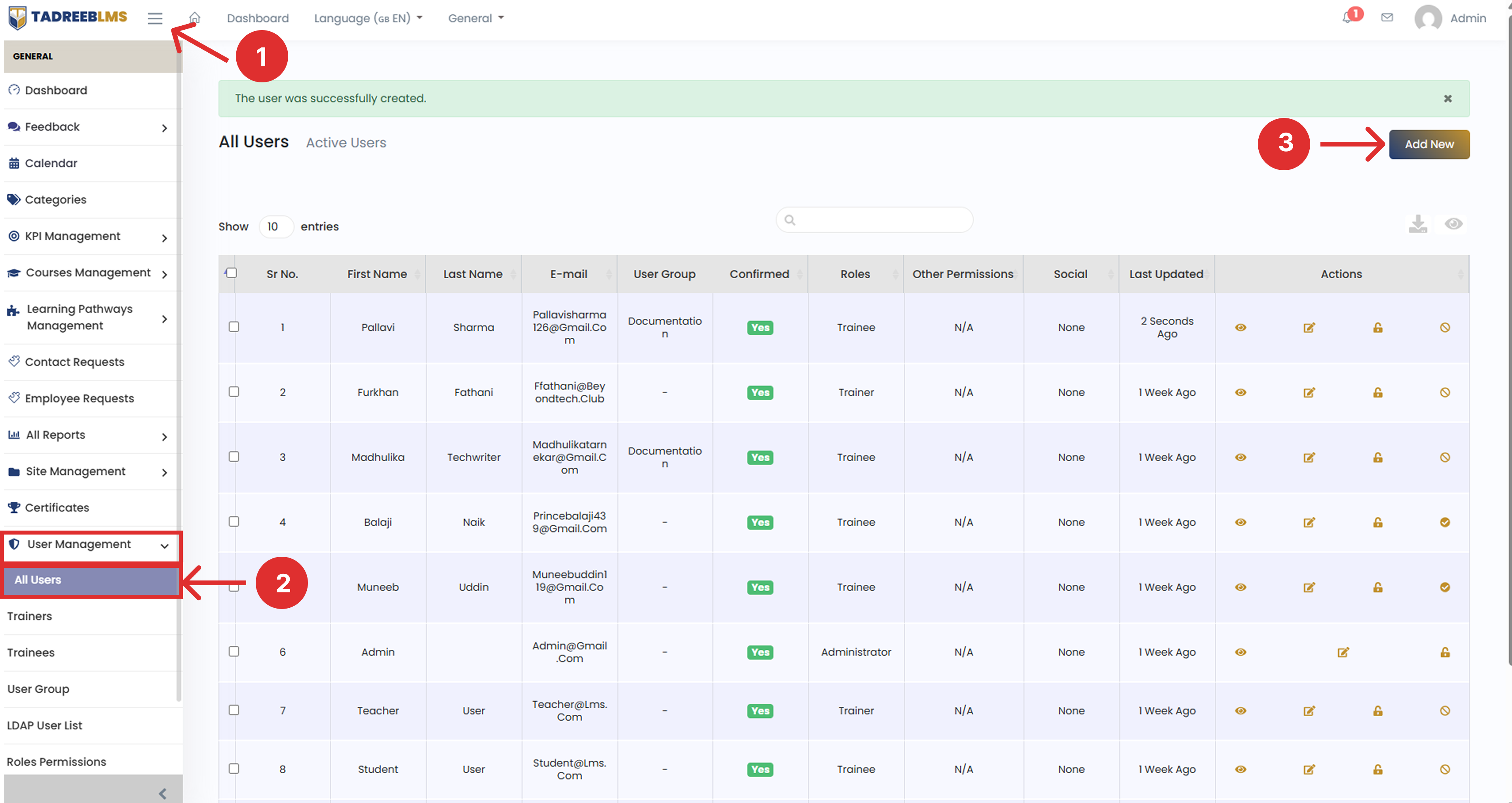 Create New User screenshot