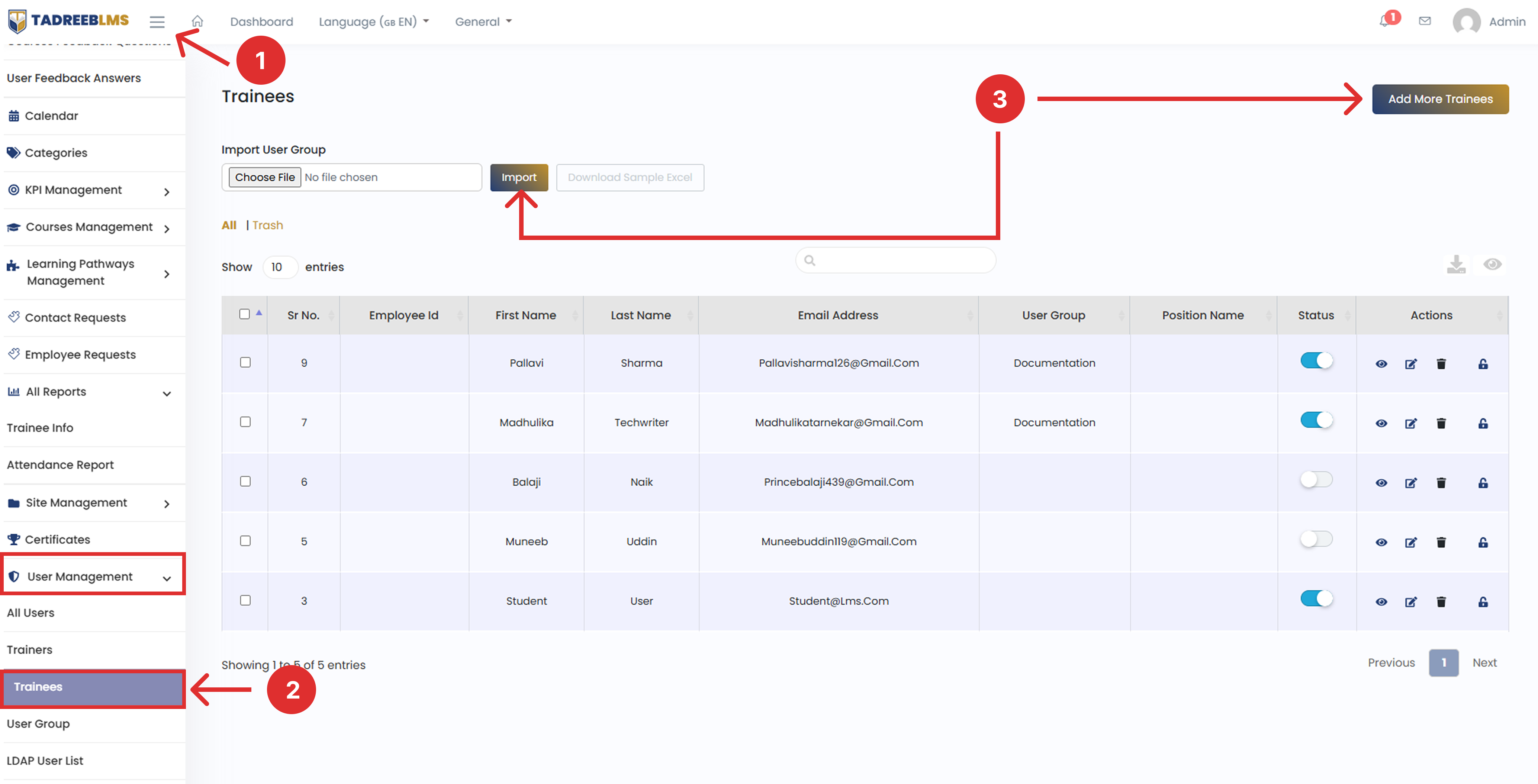 Create New Trainee screenshot