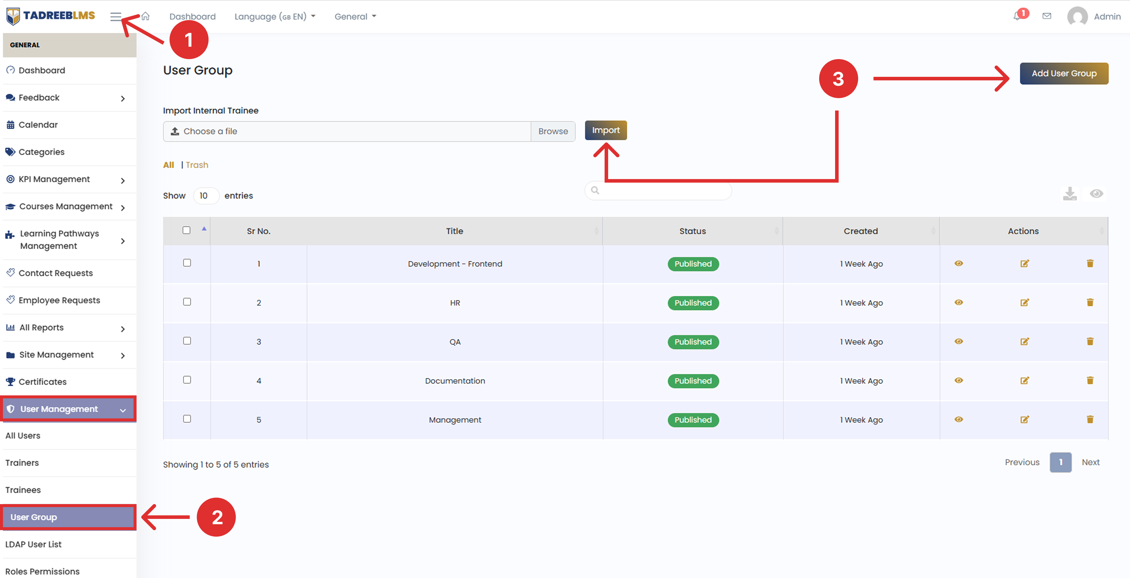 Create New User Group screenshot