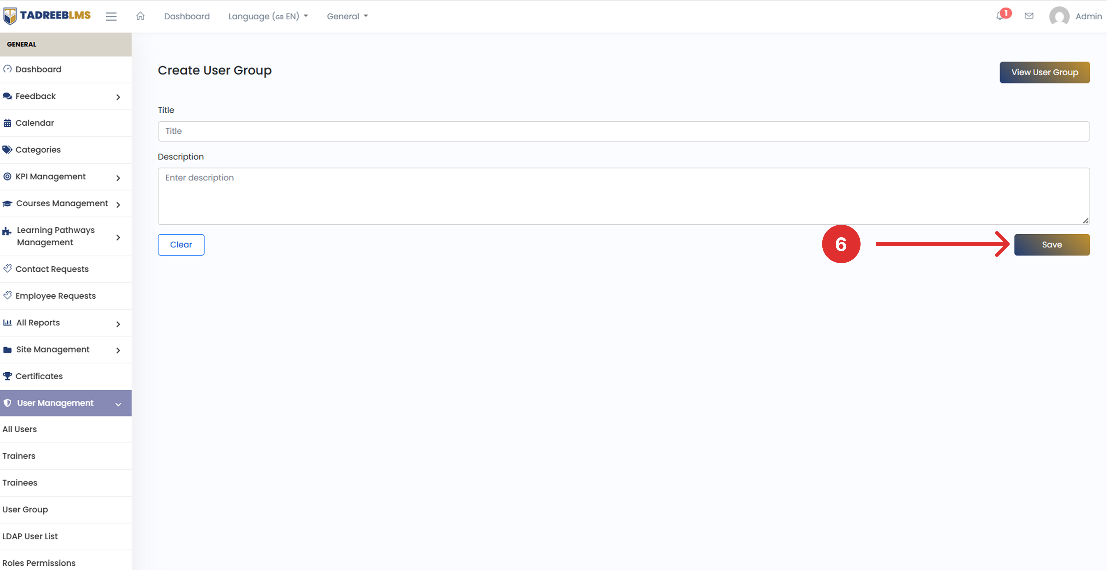 Create New User Group screenshot