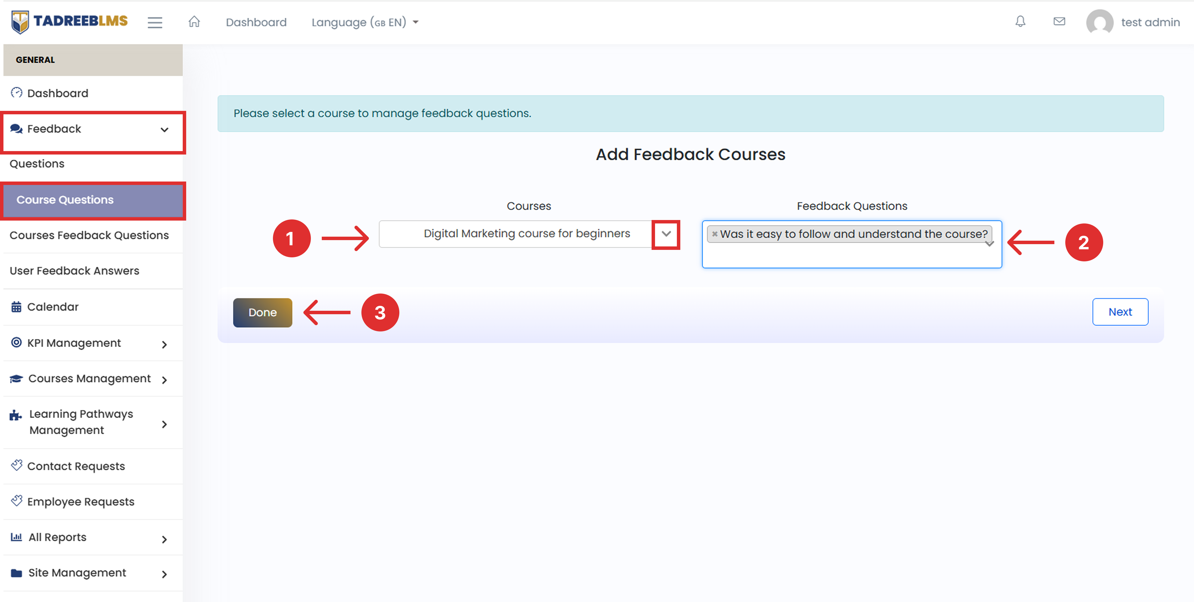 Link Course to a Question screenshot