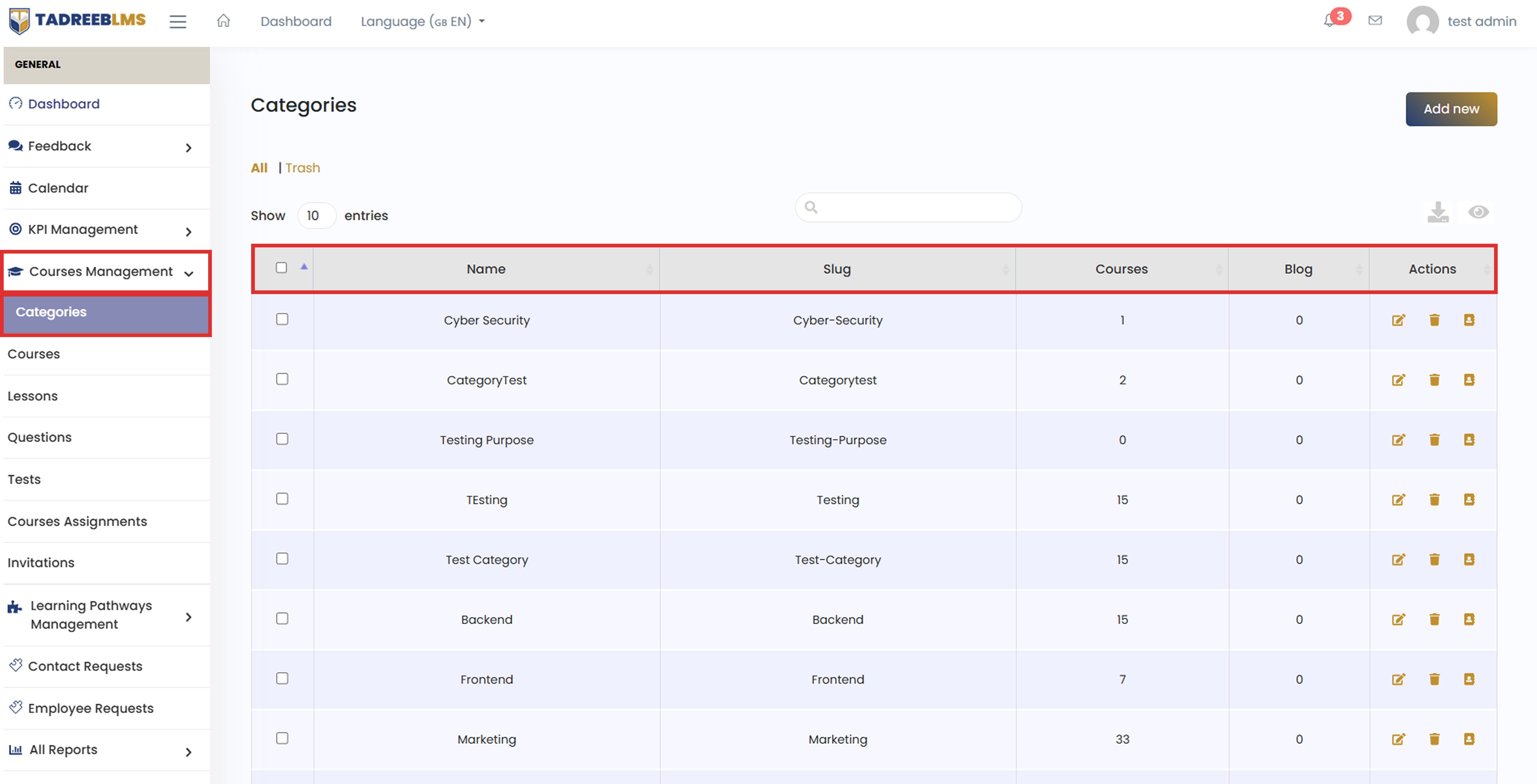 Manage Categories screenshot