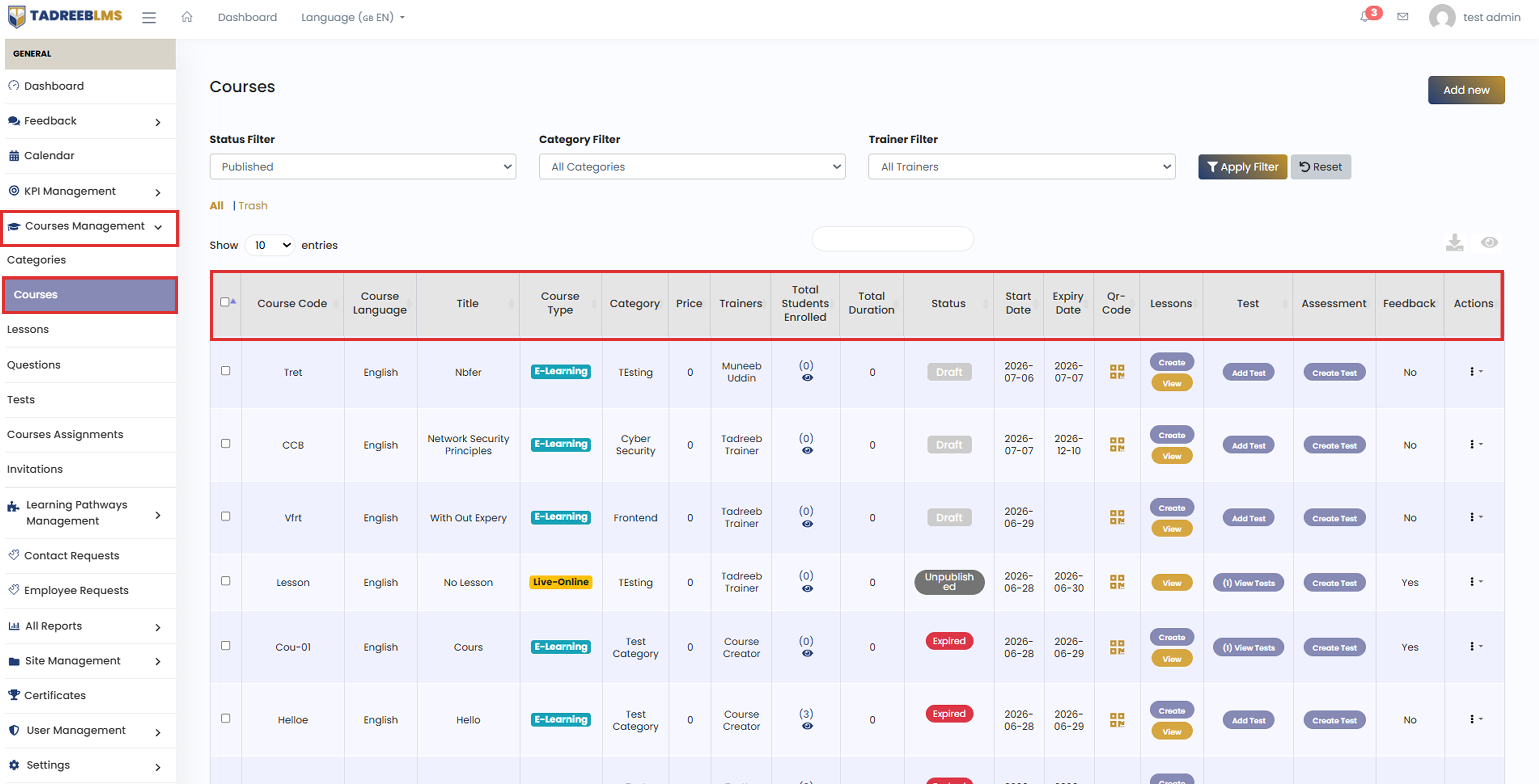 Manage Categories screenshot