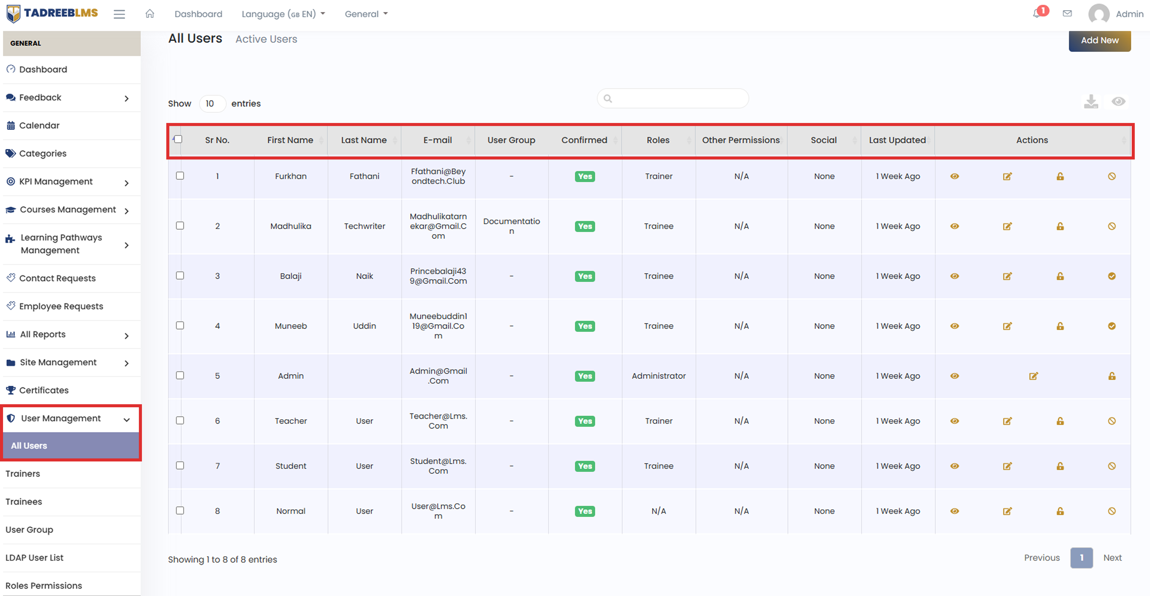 All Users screenshot