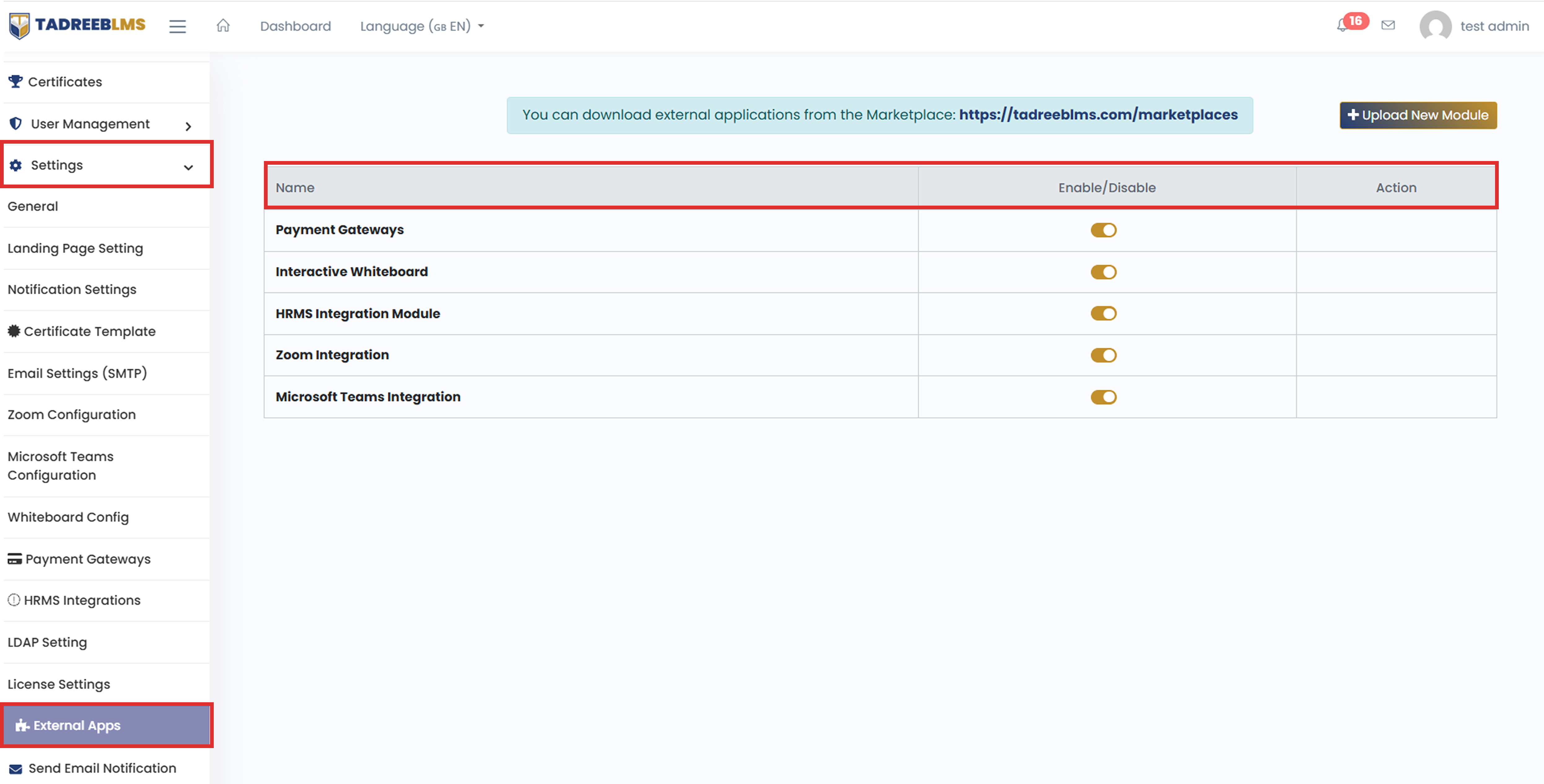 Manage External Apps screenshot