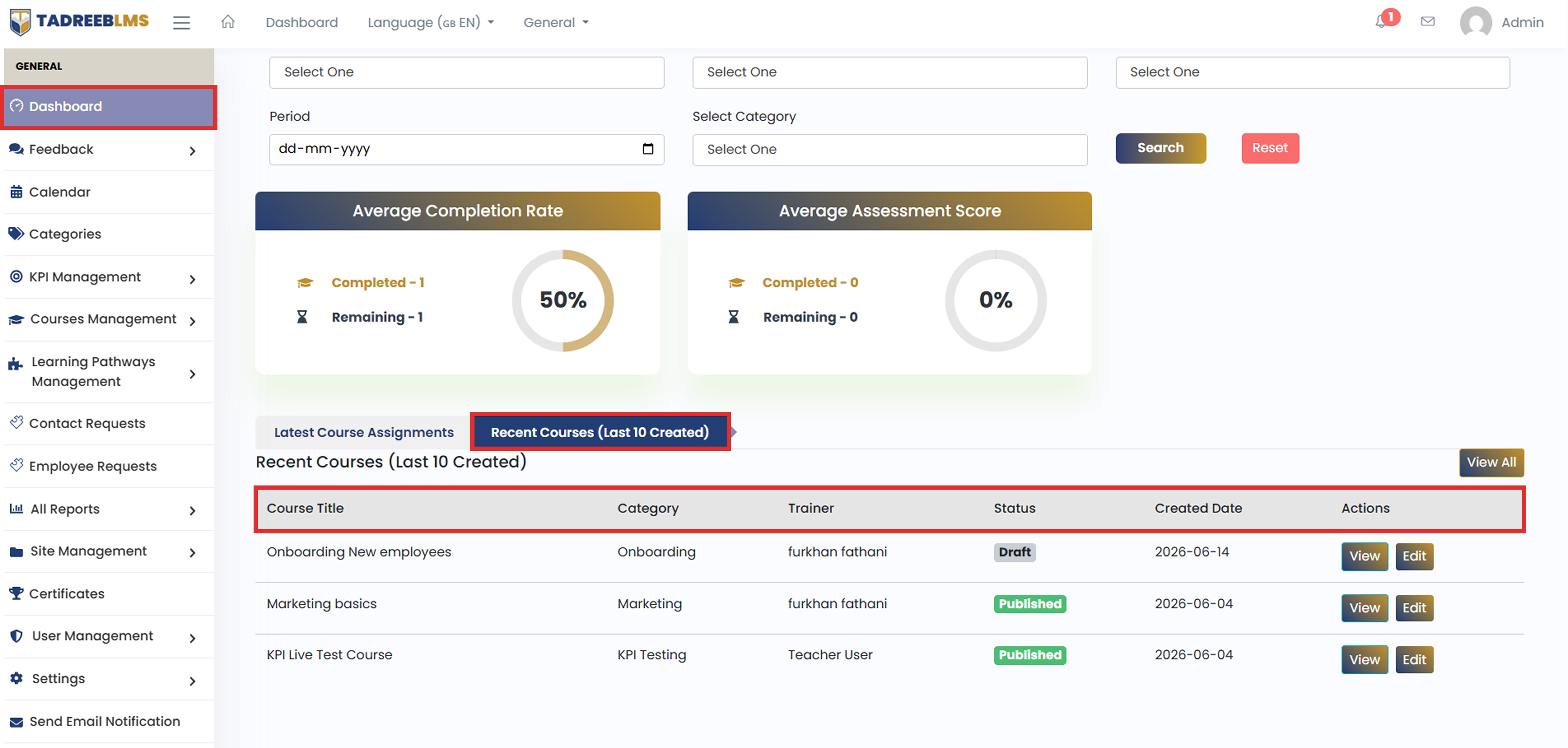 Recent Courses screenshot