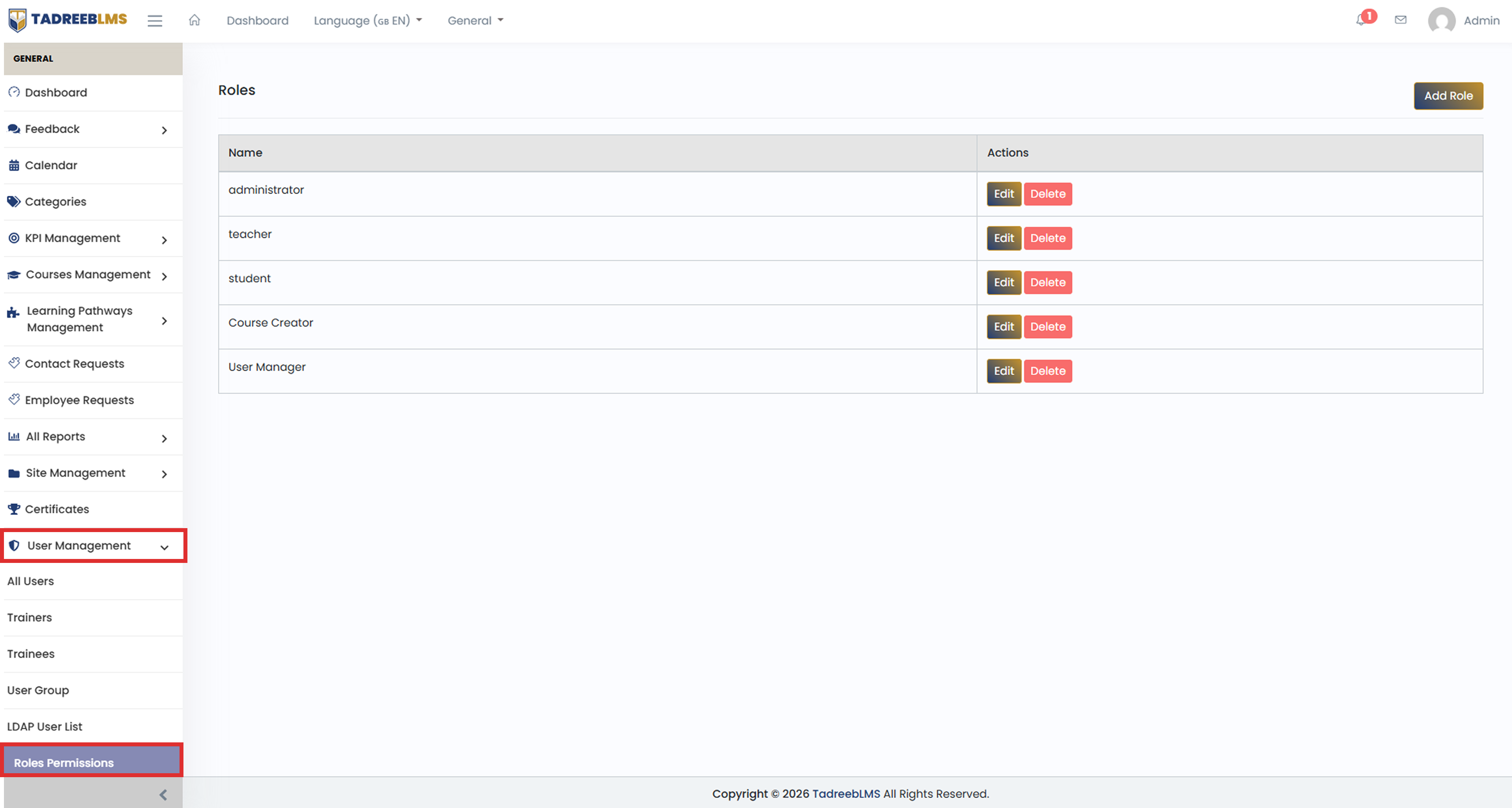 Manage Roles screenshot