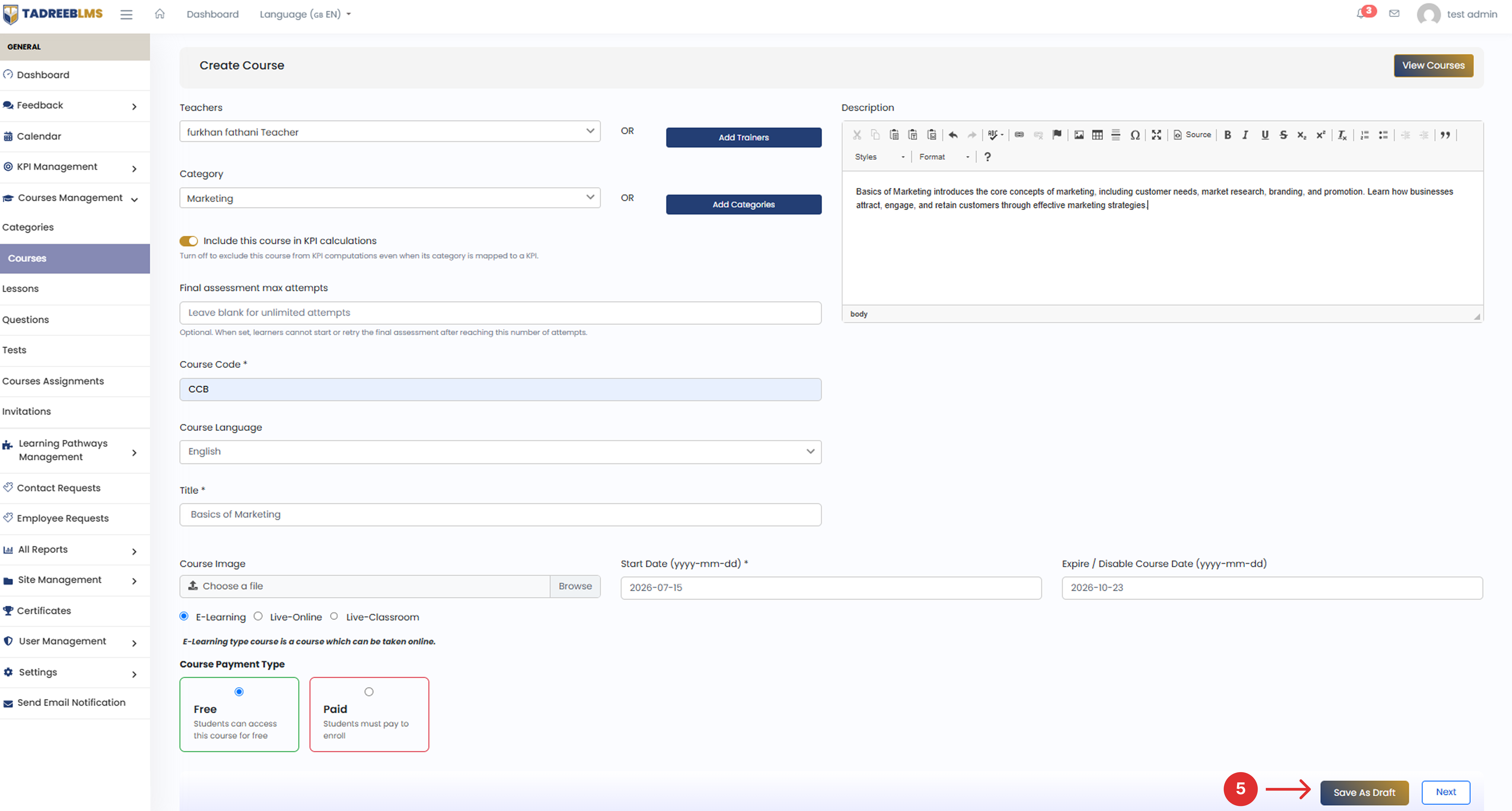 Save Course screenshot