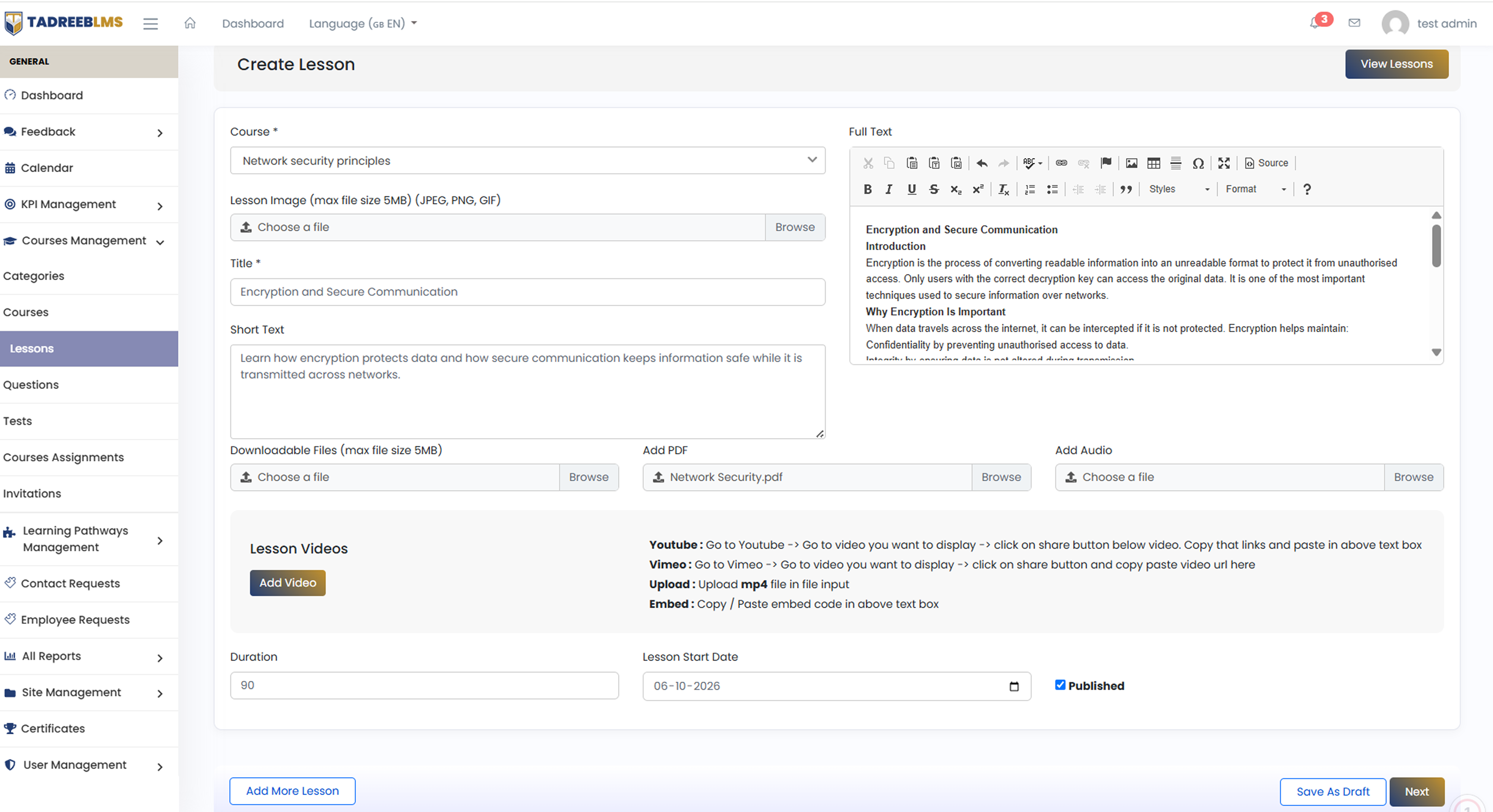 Save Lesson screenshot