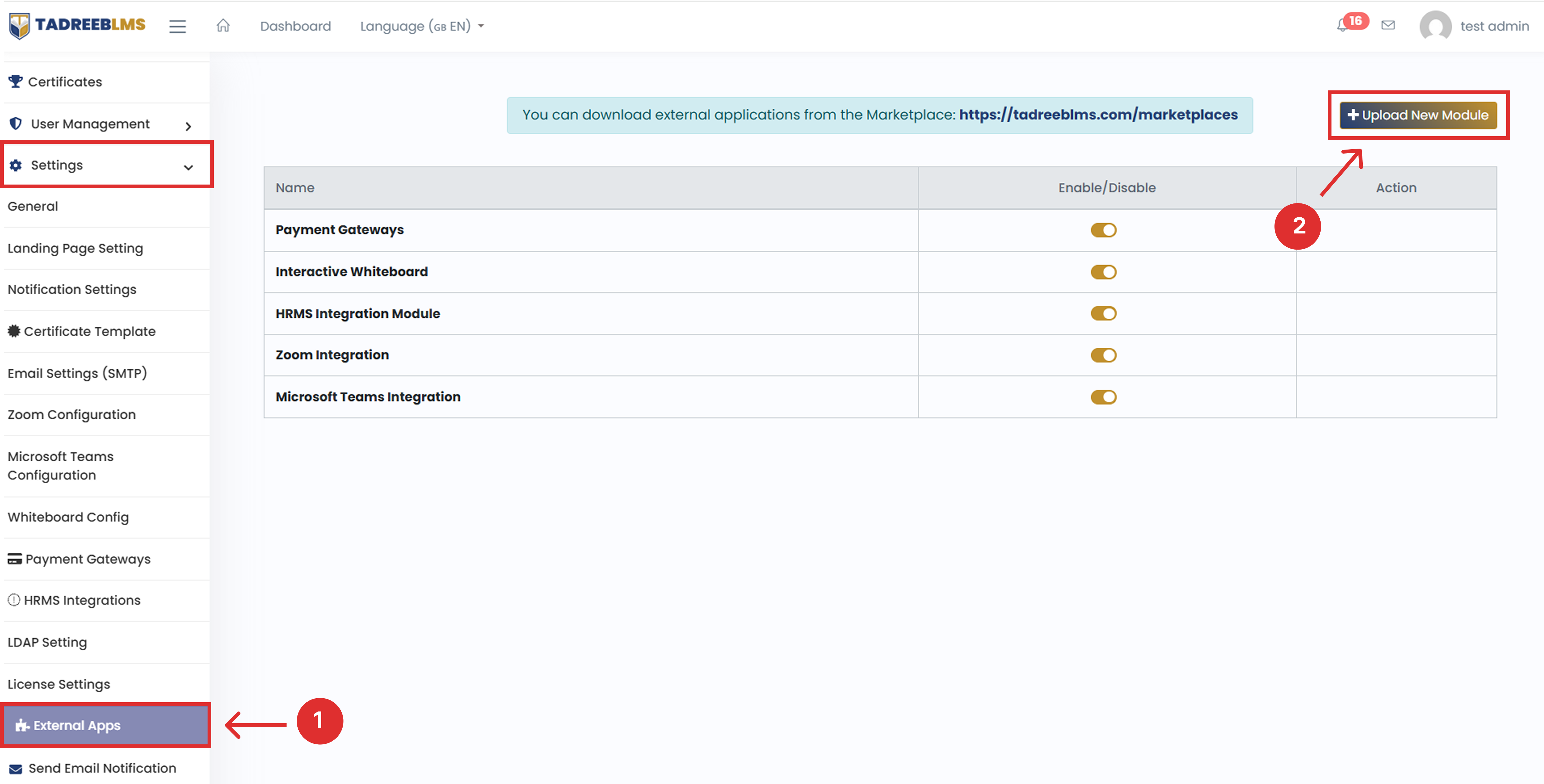 Upload New Module screenshot