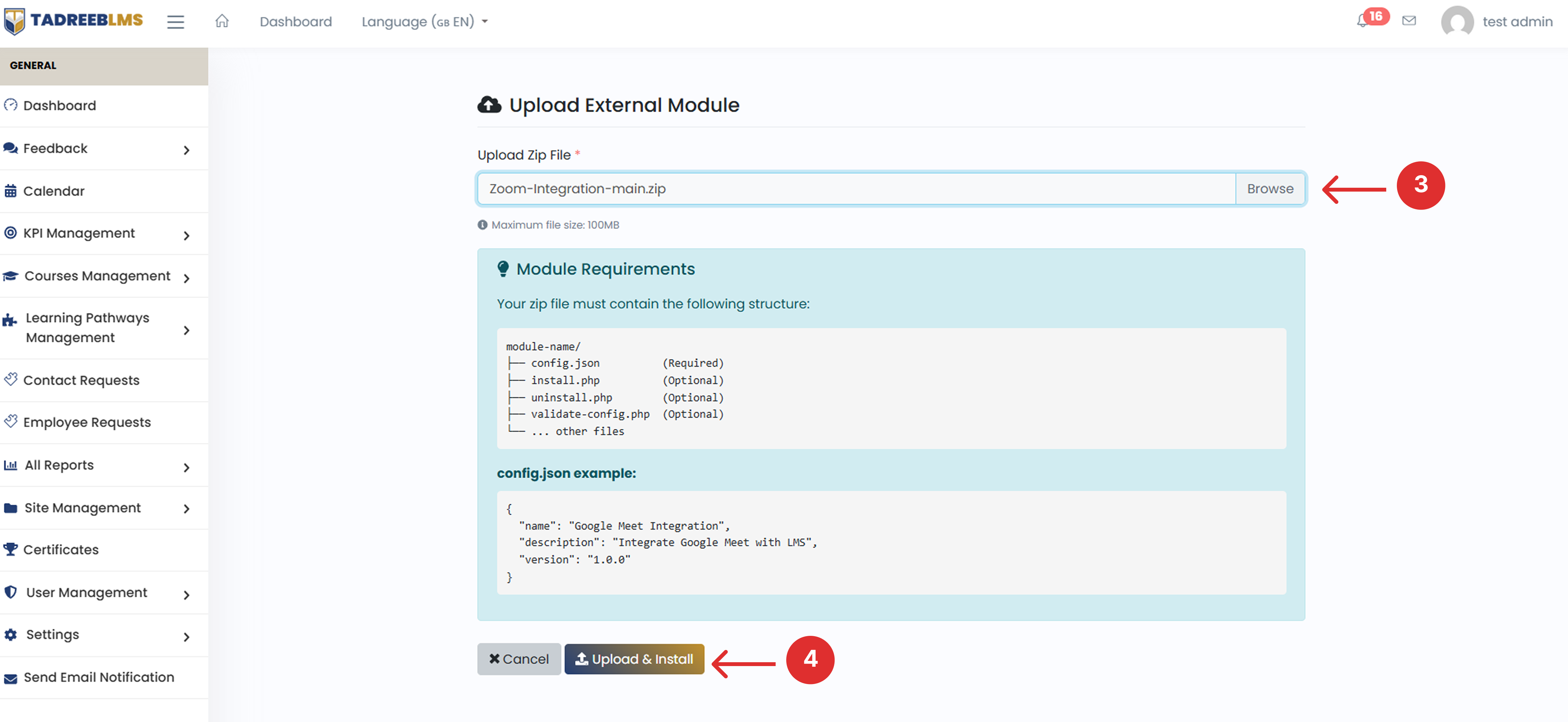 Upload New Module screenshot